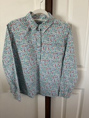 Lands' End Floral Button-Down Shirt in Light Blue, Green & Red